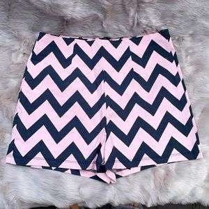 Lg High Waisted Pink/Navy Chevron print shorts